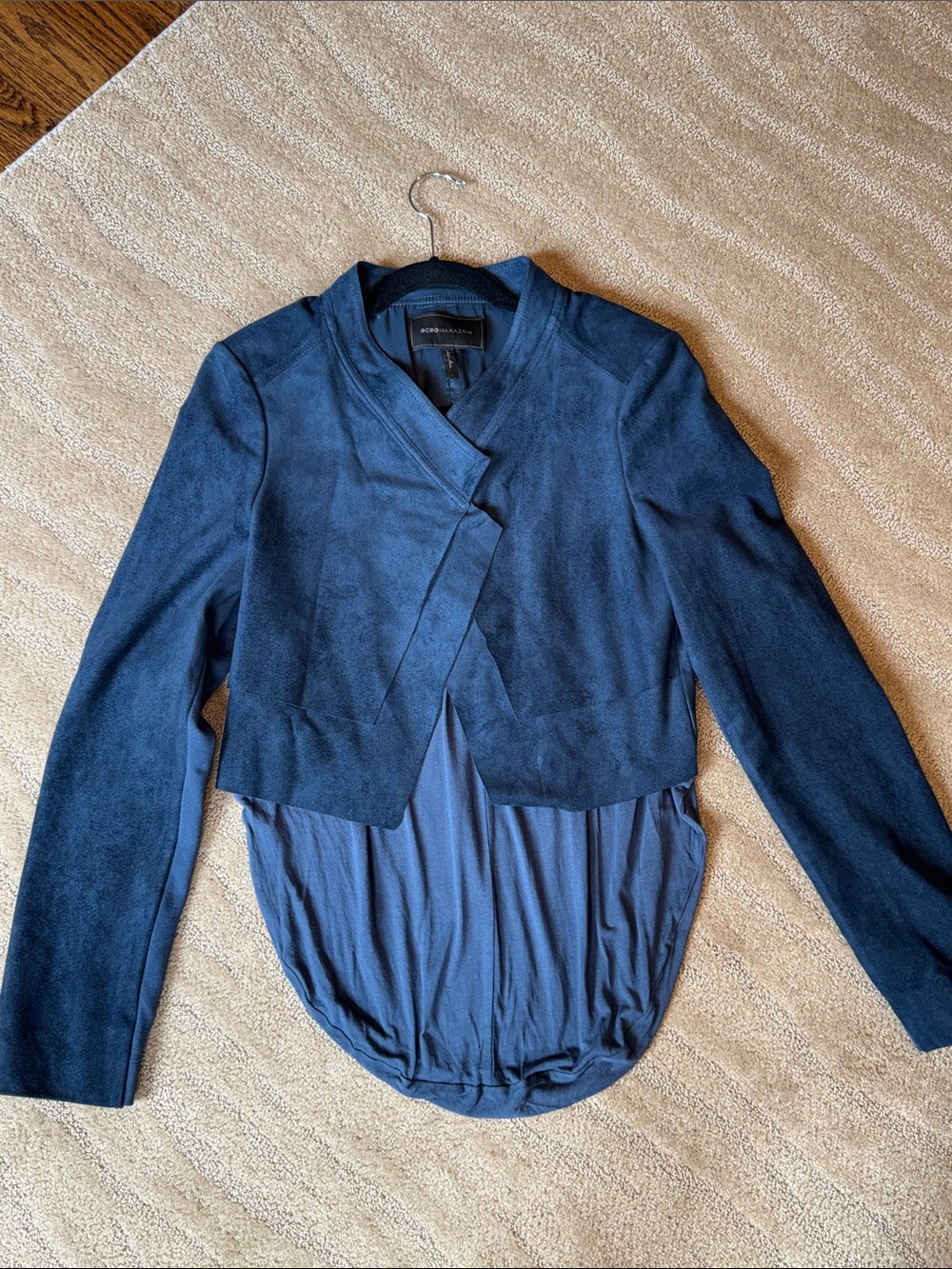 BCBGMAXAZRIA Faux Suede Jacket With a Draped Shawl Collar - Picture 17 of 17